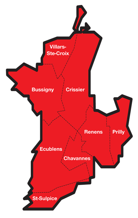 Carte du district de l'Ouest lausannois